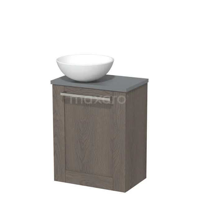 Toilet unit with countertop wash basin | 41 cm Dark brown oak Front Matte white Ceramic countertop wash basin Mid grey worktop TMK10-03866