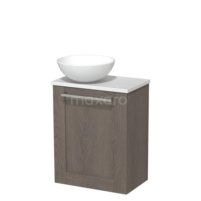 Toilet unit with countertop wash basin | 41 cm Dark brown oak Front Matte white Ceramic countertop wash basin Matte white worktop TMK10-03870