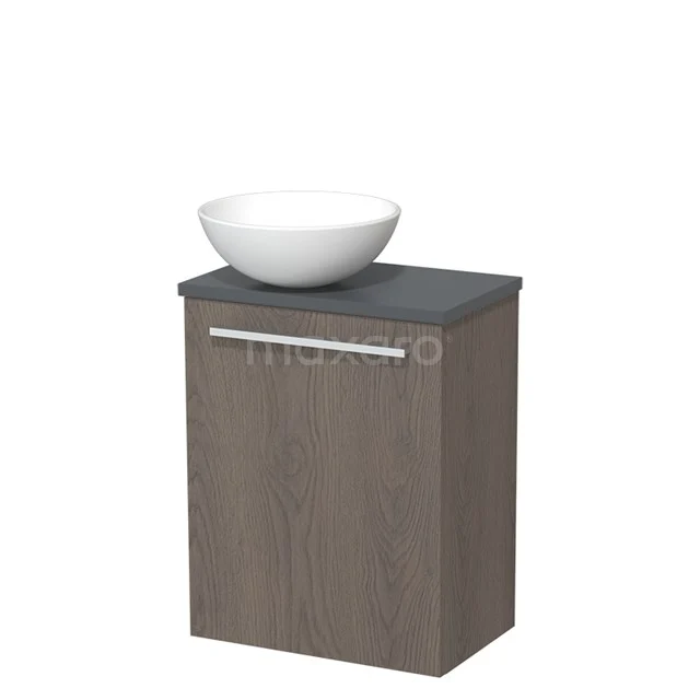 Toilet unit with wash basin | 41 cm Dark brown oak Flat front Matte white Ceramic countertop wash basin Dark grey worktop TMK10-03871