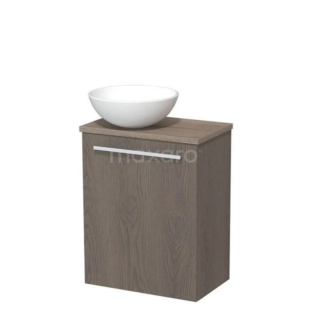 WC-Möbel mit Aufsatzwaschbecken | 41 cm Dunkelbraune Eiche Glatte Front Matt Weiß Keramik Aufsatzwaschbecken Eiche Platte TMK10-03875 Holz Badschrank mit weißem Aufsatzwaschbecken, modernem Eichenfarbe und schnittigem Design, ideal für stilvolle Bäder.