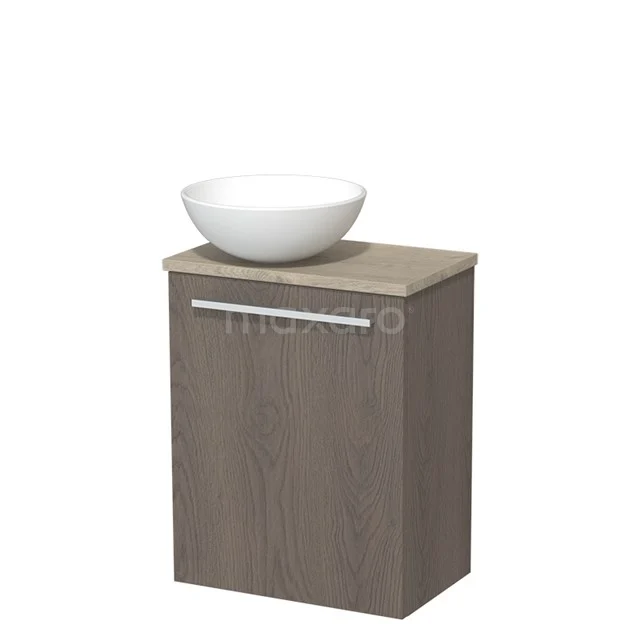 Toilet unit with countertop wash basin | 41 cm Dark brown oak Flat front Matte white Ceramic basin Light grey oak worktop TMK10-03877