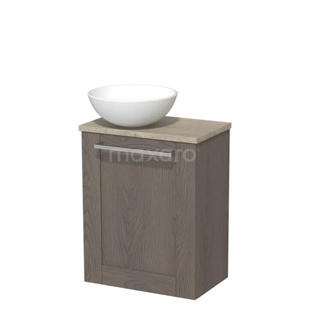 Toilet unit with countertop wash basin | 41 cm Dark brown oak Front Matte white Ceramic countertop wash basin Light grey oak worktop TMK10-03878