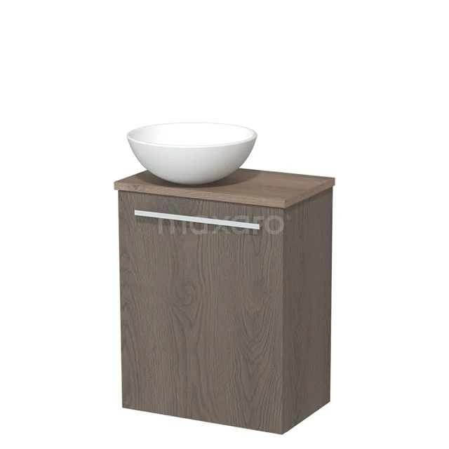 Toiletmeubel met waskom | 41 cm Donkerbruin eiken Vlak front Mat wit Keramiek waskom Middenbruin eiken blad TMK10-03881