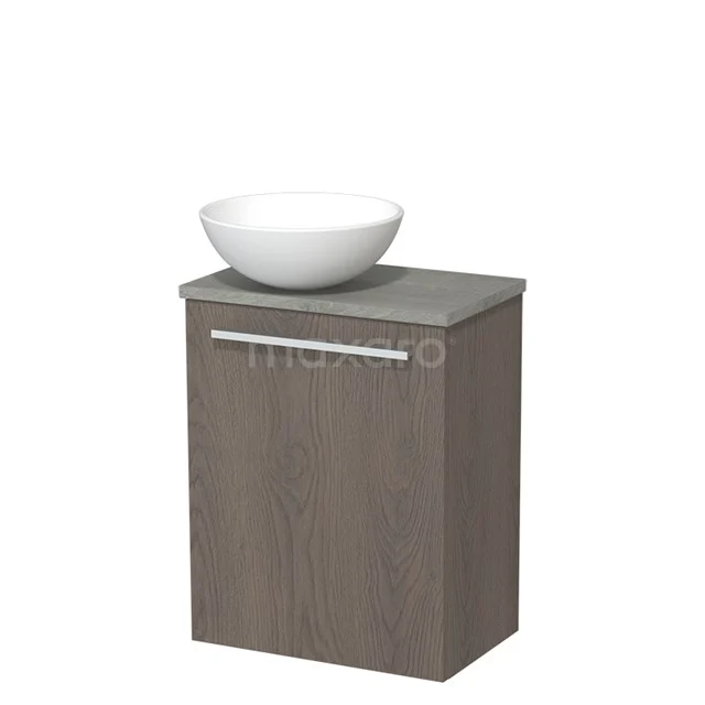 Toiletmeubel met waskom | 41 cm Donkerbruin eiken Vlak front Mat wit Keramiek waskom Grijs eiken blad TMK10-03883