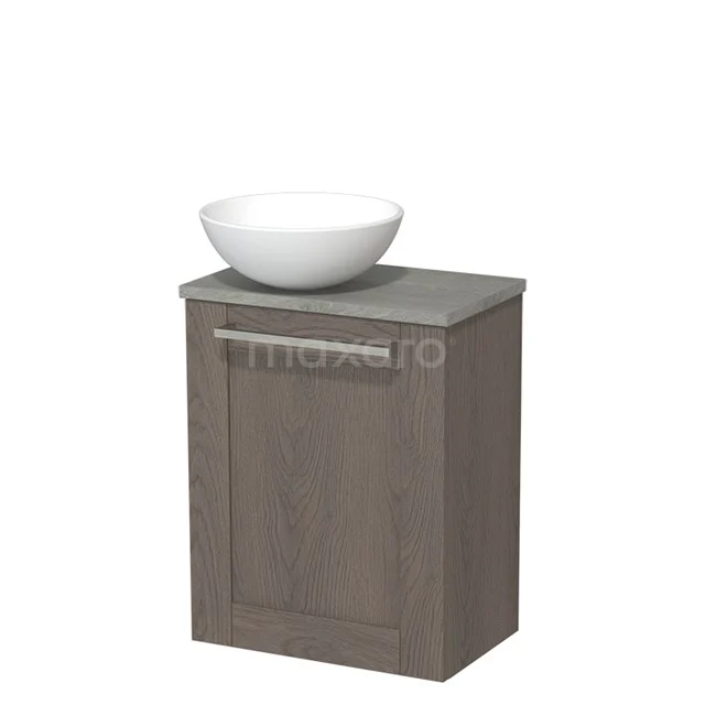 Toilet unit with wash basin | 41 cm Dark brown oak Countertop wash basin Fronts Matte white Ceramic basin Grey oak worktop TMK10-03884
