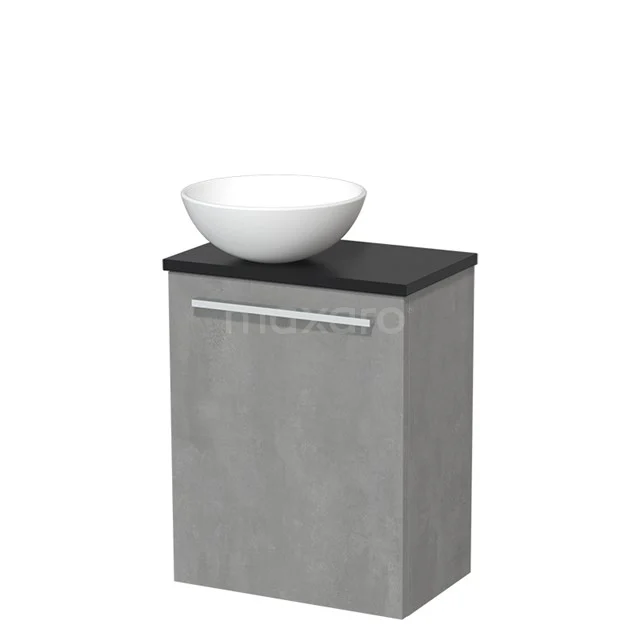 Toiletmeubel met waskom | 41 cm Lichtgrijs beton Vlak front Mat wit Keramiek waskom Mat zwart blad TMK10-03915