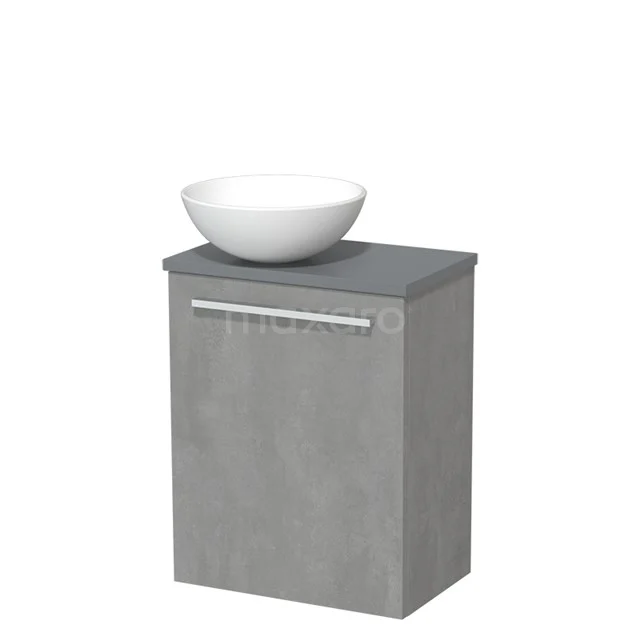 Toilet unit with wash basin | 41 cm Light grey concrete Flat front Matte white Ceramic countertop wash basin Mid grey fronts TMK10-03916
