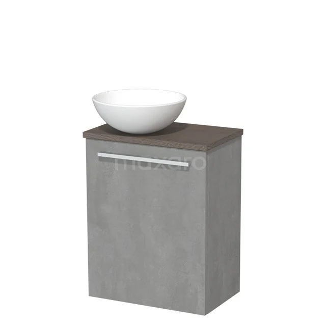 Toilet unit with wash basin | 41 cm Light grey concrete Flat front Matte white Ceramic countertop wash basin Dark brown oak worktop TMK10-03925