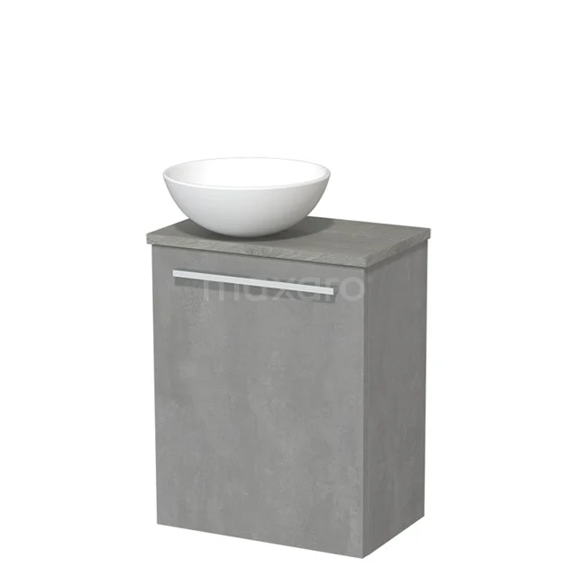 Toiletmeubel met waskom | 41 cm Lichtgrijs beton Vlak front Mat wit Keramiek waskom Grijs eiken blad TMK10-03926