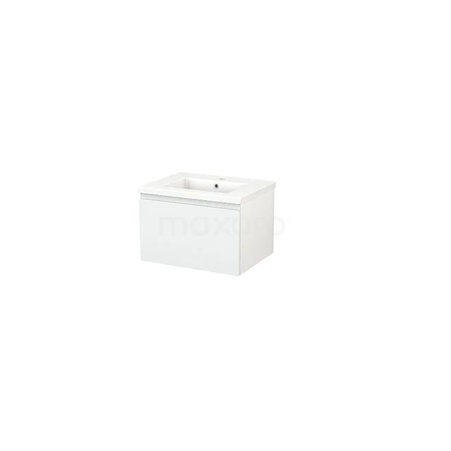Modulo+ Vanity units with basin | 60 cm High-gloss white Handle-less front Ceramic 1 drawer BMP001031 White, rectangular vanity unit with clean lines, ideal for a modern bathroom design.