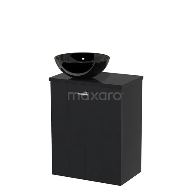 Toiletmeubel met waskom | 41 cm Mat zwart Lamel front Hoogglans zwart Keramiek waskom Hoogglans zwart blad TMK10-03958