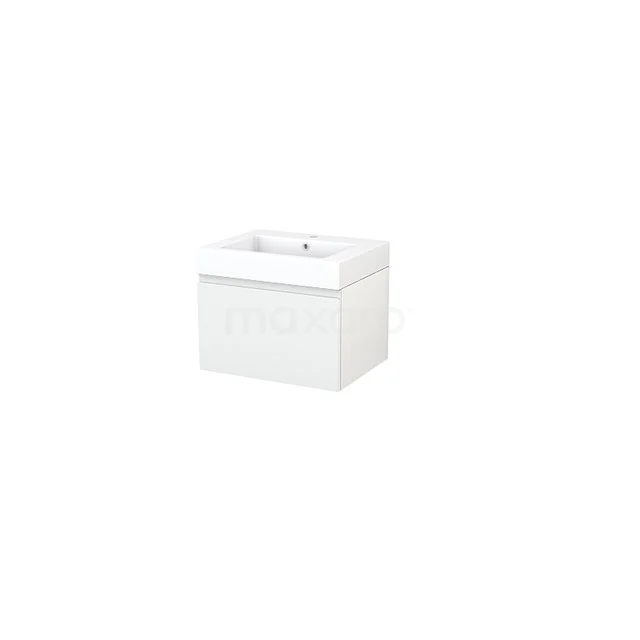 White vanity unit with integrated ceramic basin, sleek design and practical storage space for a modern bathroom.
