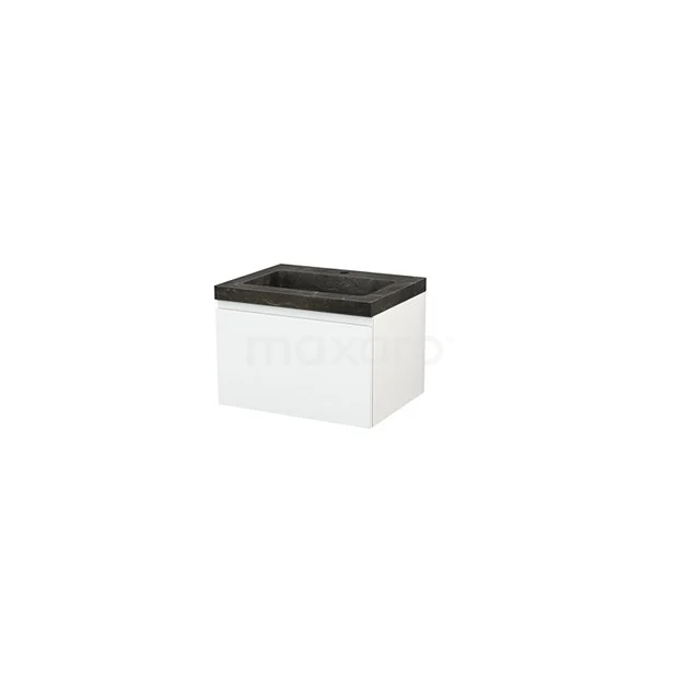White plastic bathroom accessory box with black lid, compact design for toiletries or small accessories.