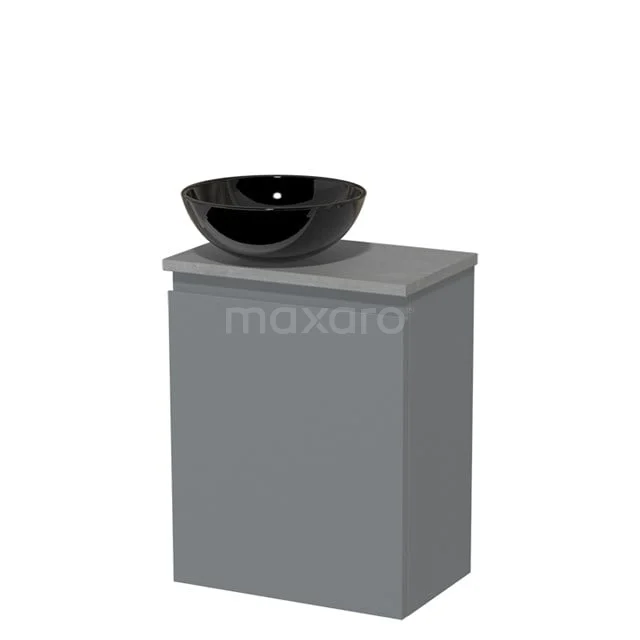 Toiletmeubel met waskom | 41 cm Middengrijs Greeploos front Hoogglans zwart Keramiek waskom Lichtgrijs beton blad TMK10-04039