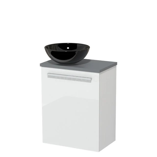 Toilet unit with wash basin | 41 cm Flat front Flat front High-gloss white High-gloss black Ceramic Countertop wash basin Mid grey worktop TMK10-04049