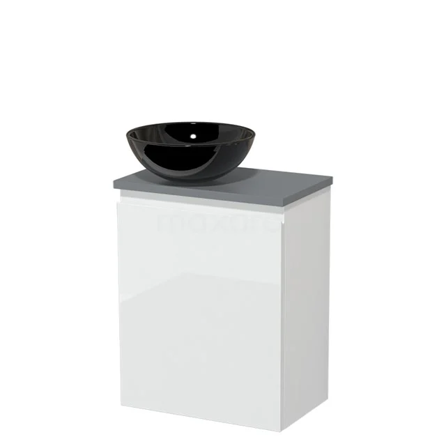 Toilet unit with countertop wash basin | 41 cm High-gloss white Handleless front High-gloss black Ceramic basin Mid grey worktop TMK10-04051
