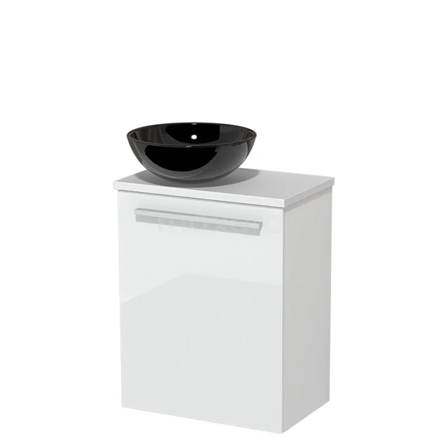 Toilet unit with wash basin | 41 cm Flat front High-gloss white High-gloss black Ceramic Countertop wash basin Matte white worktop TMK10-04053