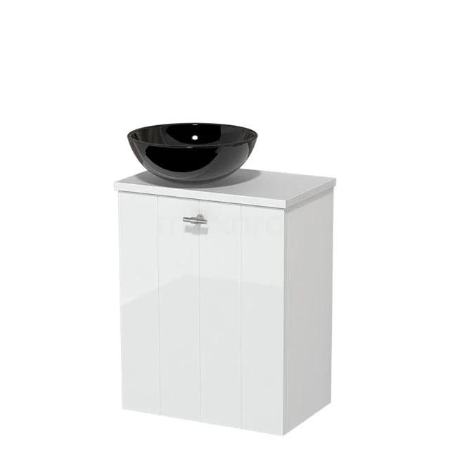 Toilet unit with countertop wash basin | 41 cm High-gloss white Lamel front High-gloss black Ceramic wash basin Matte white worktop TMK10-04054