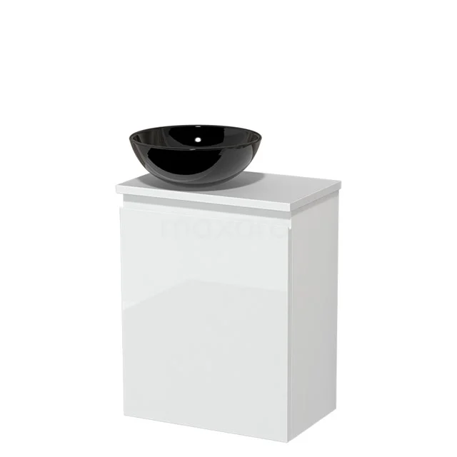 Toilet unit with countertop wash basin | 41 cm High-gloss white Handleless front High-gloss black Ceramic countertop wash basin Matte white worktop TMK10-04055