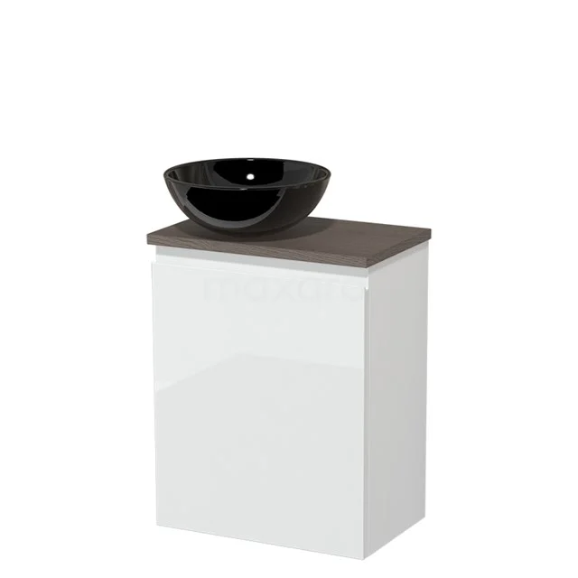 Toilet unit with countertop wash basin | 41 cm High-gloss white Handleless front High-gloss black Ceramic worktop Dark brown oak worktop TMK10-04084