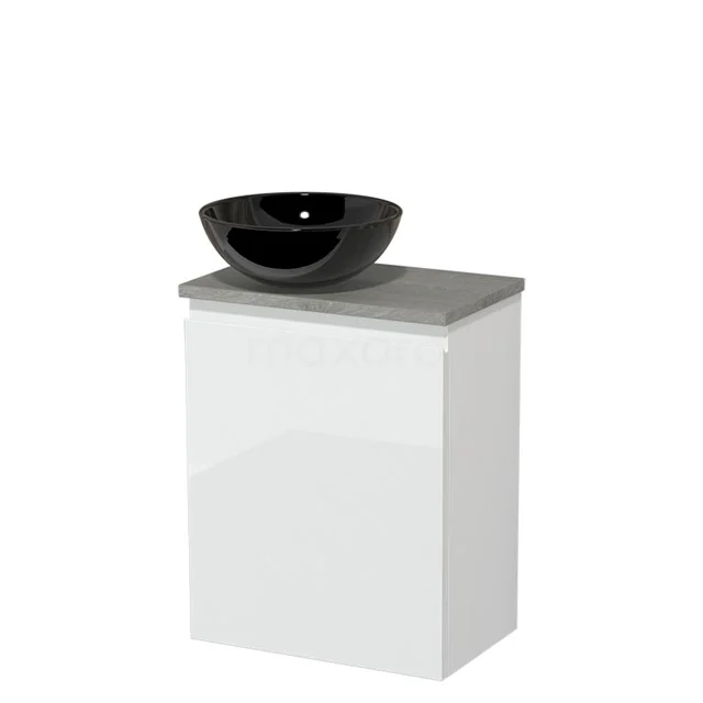 Toilet unit with countertop wash basin | 41 cm High-gloss white Handleless front High-gloss black Ceramic worktop Grey oak worktop TMK10-04088
