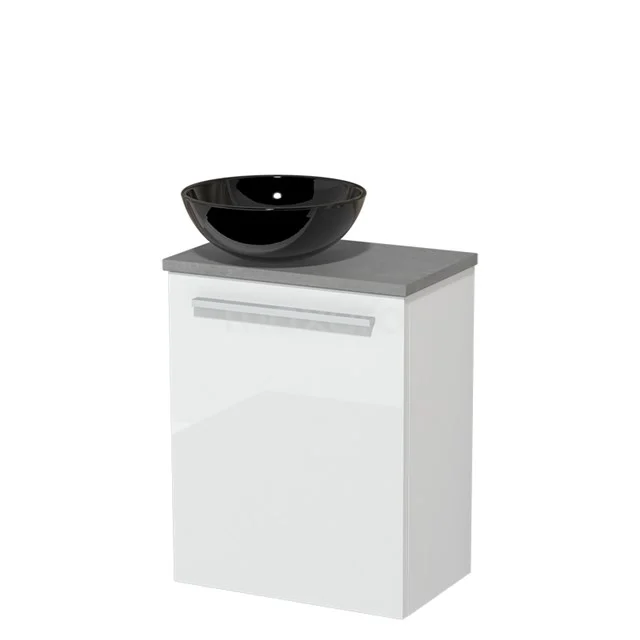 Toilet unit with wash basin | 41 cm Flat front High-gloss white High-gloss black Ceramic countertop wash basin Light grey concrete worktop TMK10-04089