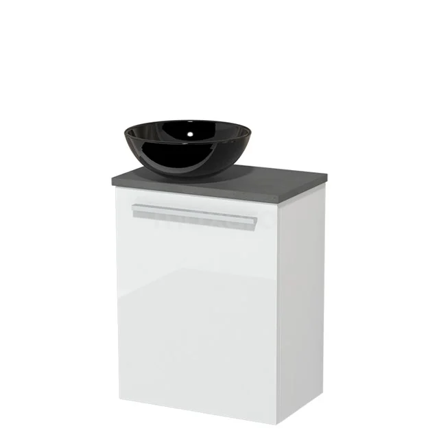 Toilet unit with wash basin | 41 cm Flat front High-gloss white High-gloss black Ceramic Countertop wash basin Dark grey concrete worktop TMK10-04093