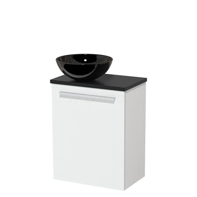 Toilet unit with wash basin | 41 cm Flat front Flat front High-gloss white Ceramic countertop wash basin Matte black worktop TMK10-04097