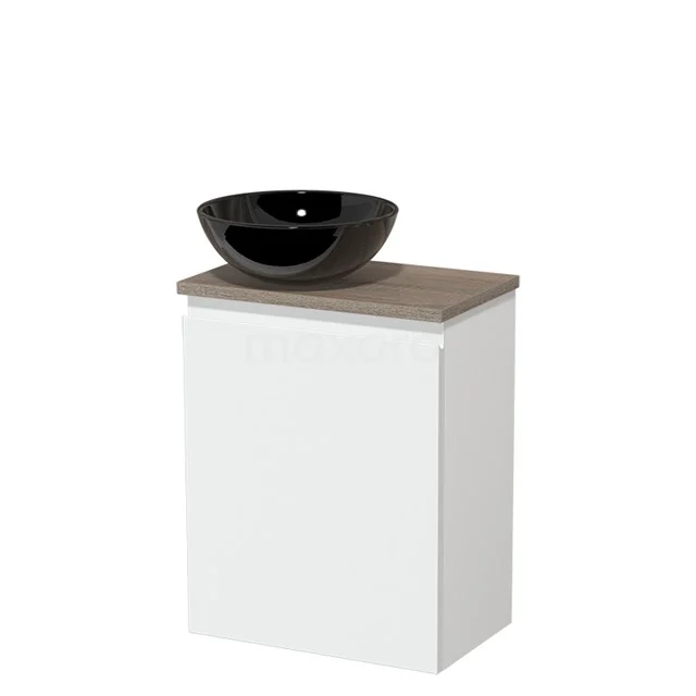 Toilet unit with countertop wash basin | 41 cm Matte white Handleless front High-gloss white Ceramic worktop Oak worktop TMK10-04120