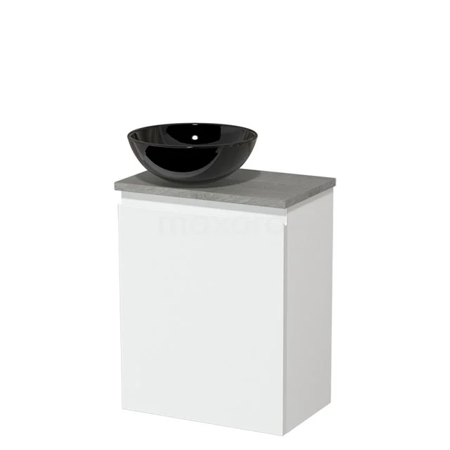 Toilet unit with countertop wash basin | 41 cm Matte white Handleless front High-gloss black Ceramic worktop Grey oak worktop TMK10-04139