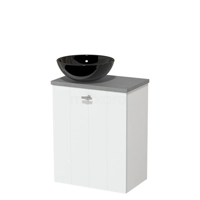 Toiletmeubel met waskom | 41 cm Mat wit Lamel front Hoogglans zwart Keramiek waskom Lichtgrijs beton blad TMK10-04142