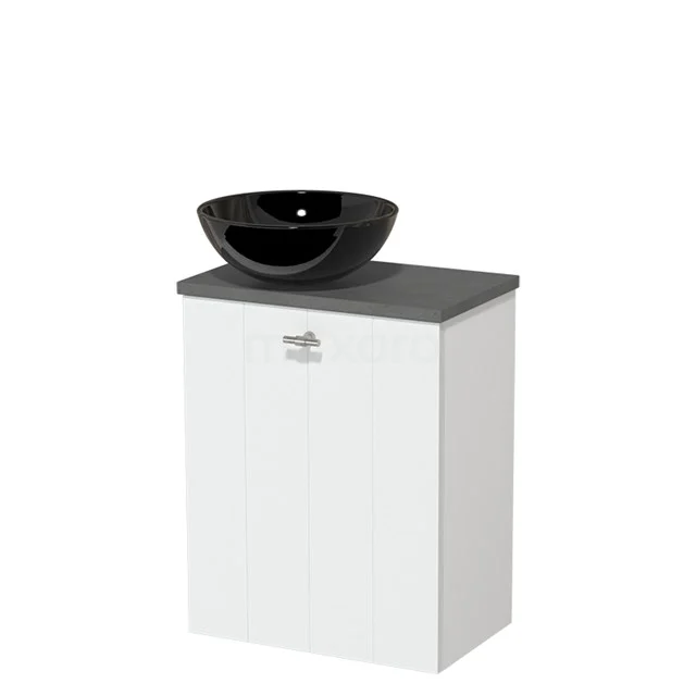 Toiletmeubel met waskom | 41 cm Mat wit Lamel front Hoogglans zwart Keramiek waskom Donkergrijs beton blad TMK10-04146