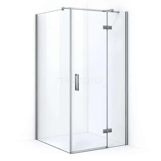 Glas Duschkabine mit Eckeinstieg, silberfarbenes Rahmen, modernes Design, ideal für ein stilvolles Badezimmer.