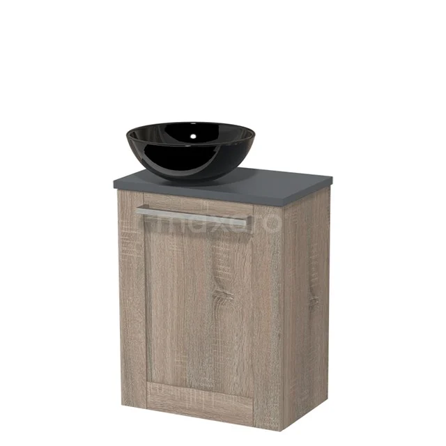 Toilet unit with wash basin | 41 cm Oak Fronts High-gloss black Ceramic countertop wash basin Dark grey worktop TMK10-04262