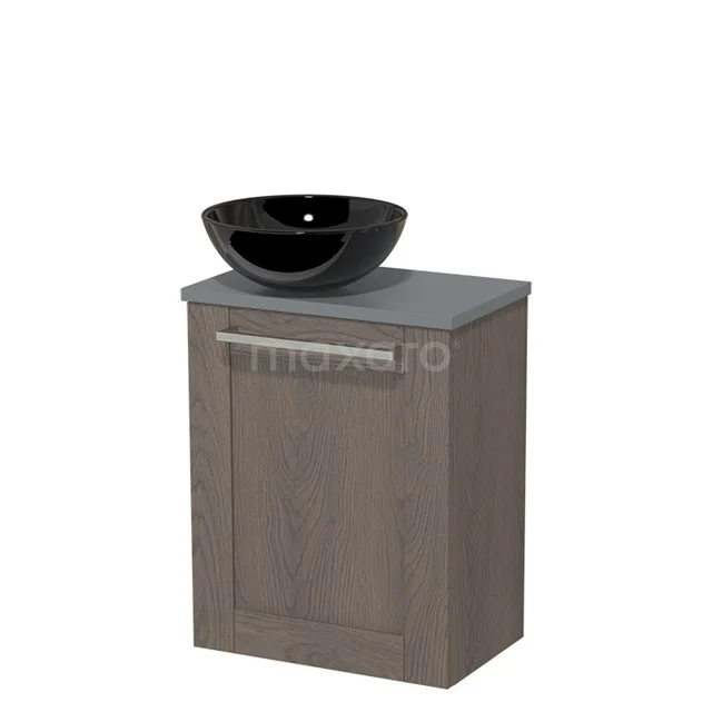 Toilet unit with countertop wash basin | 41 cm Dark brown oak Countertop wash basin Fronts High-gloss black Ceramic basin Mid grey worktop TMK10-04360
