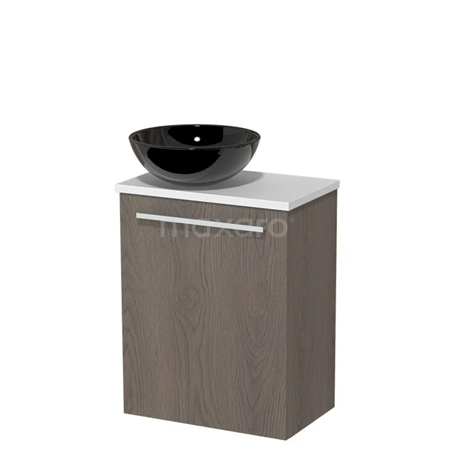 Toilet unit with countertop wash basin | 41 cm Dark brown oak Flat front High-gloss black Ceramic worktop Matte white worktop TMK10-04363