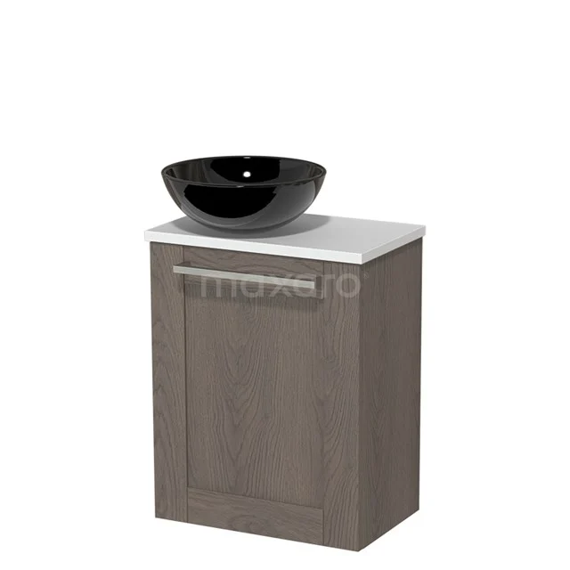 Toilet unit with countertop wash basin | 41 cm Dark brown oak Front High-gloss black Ceramic worktop Matte white worktop TMK10-04364