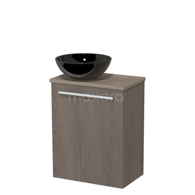 Toilet unit with wash basin | 41 cm Dark brown oak Flat front High-gloss black Ceramic countertop wash basin Ceramic worktop Oak worktop TMK10-04369