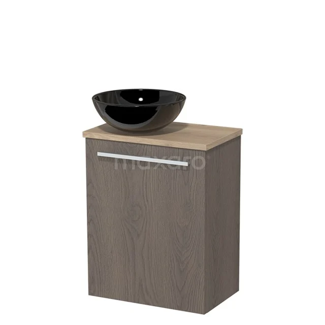 Toilet unit with wash basin | 41 cm Dark brown oak Flat front High-gloss black Ceramic countertop wash basin Light brown oak worktop TMK10-04373