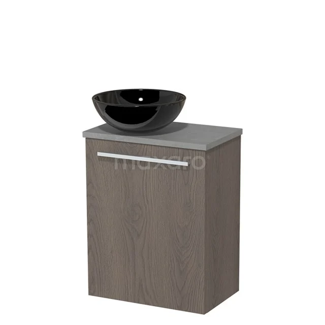 Toilet unit with countertop wash basin | 41 cm Dark brown oak Flat front High-gloss black Ceramic worktop Light grey concrete worktop TMK10-04379