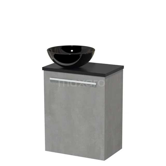 Toilet unit with wash basin | 41 cm Light grey concrete Flat front High-gloss black Ceramic countertop wash basin Matte black worktop TMK10-04409