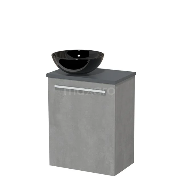 Toilet unit with wash basin | 41 cm Light grey concrete Flat front High-gloss black Ceramic wash basin Dark grey concrete worktop TMK10-04413