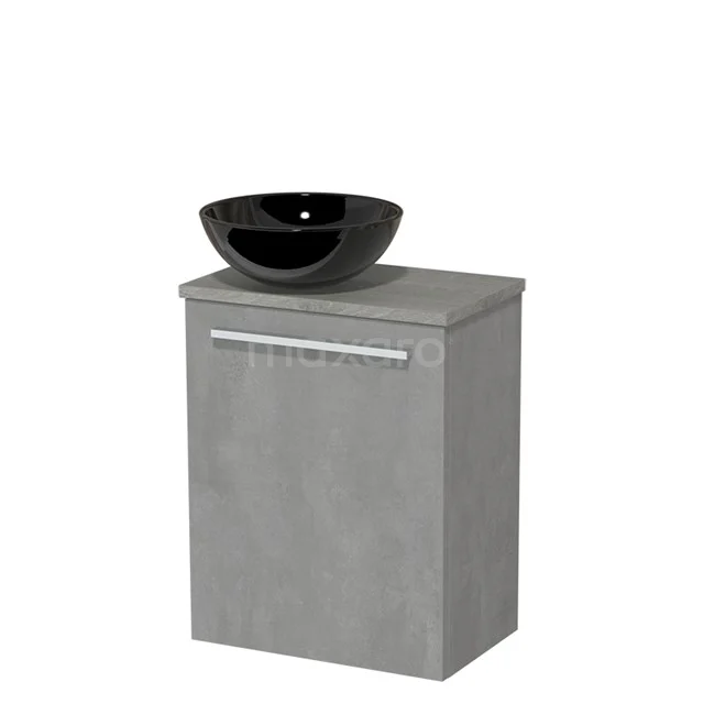 Toilet unit with countertop wash basin | 41 cm Light grey concrete Flat front High-gloss black Ceramic worktop Grey oak worktop TMK10-04420