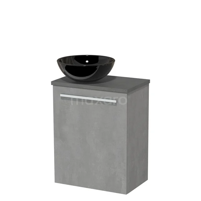 Toilet unit with wash basin | 41 cm Light grey concrete Flat front High-gloss black Ceramic wash basin Dark grey concrete worktop TMK10-04421