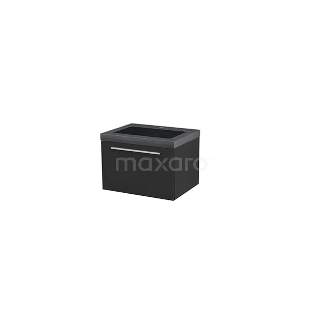 Black bathroom unit, rectangular, with soft-close drawers and modern design, ideal for compact bathrooms.