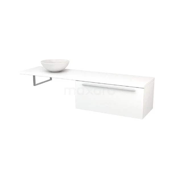 Modulo Plato Vanity units for countertop basin | 180 cm High-gloss white Flat front High-gloss white worktop 1 drawer BMKSPC-00010 White bathroom furniture set with basin, sleek drawers and modern design. Perfect for an organised and stylish bathroom.