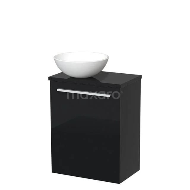 Toiletmeubel met waskom | 41 cm Hoogglans zwart Vlak front Mat wit Keramiek waskom Hoogglans zwart blad TMK10-06944