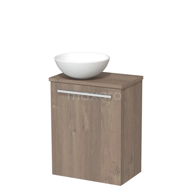 Toilet unit with wash basin | 41 cm Mid brown oak Flat front Matte white Ceramic countertop wash basin Mid brown oak worktop TMK10-06952