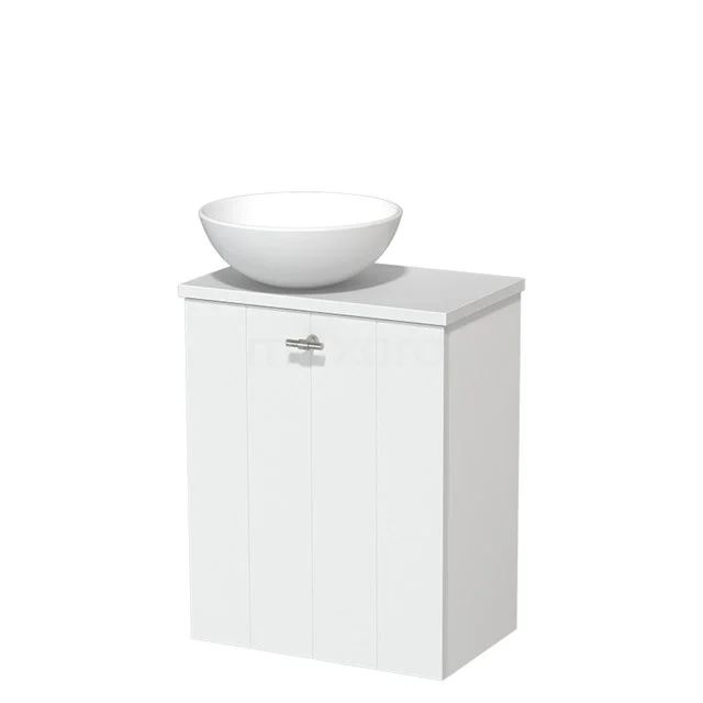 Toiletmeubel met waskom | 41 cm Mat wit Lamel front Mat wit Keramiek waskom Mat wit blad TMK10-06969