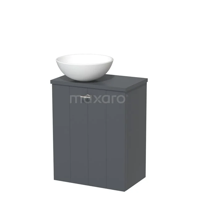 Toiletmeubel met waskom | 41 cm Donkergrijs Lamel front Mat wit Keramiek waskom Donkergrijs blad TMK10-06973